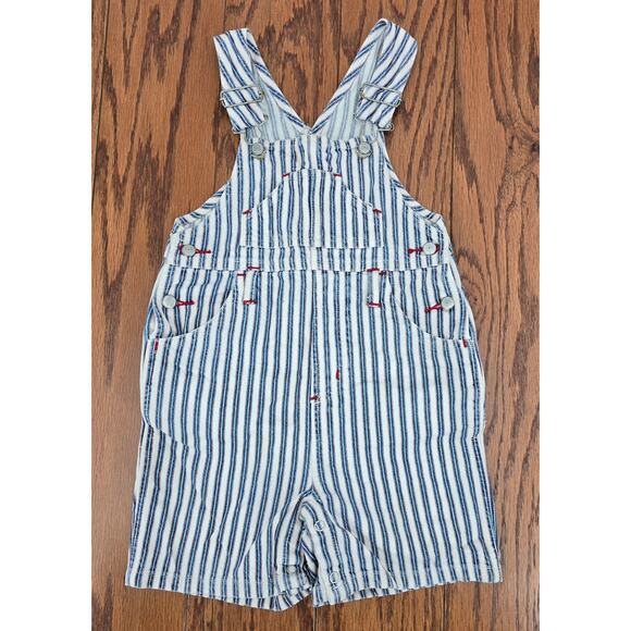 Vintage Sprockets Rugged Wear Engineer Striped Short Bib Overalls - Picture 1 of 4